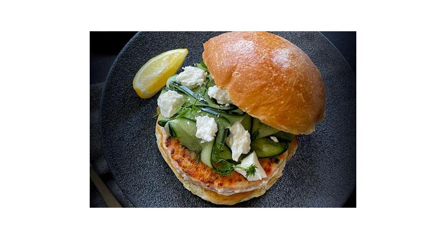 Recipes: Salmon Burgers with Marinated Cucumber Salad