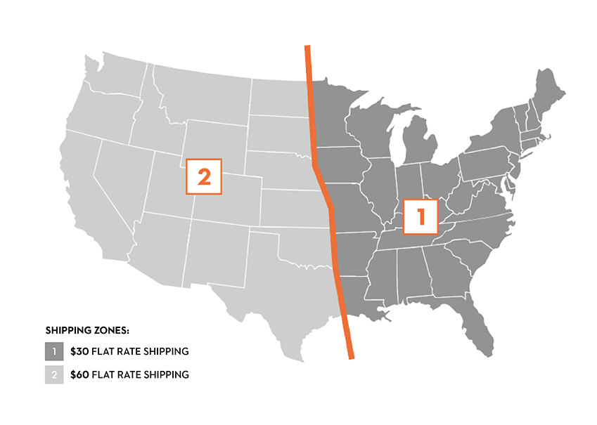 Map showing the two Citarella shipping zones for national delivery