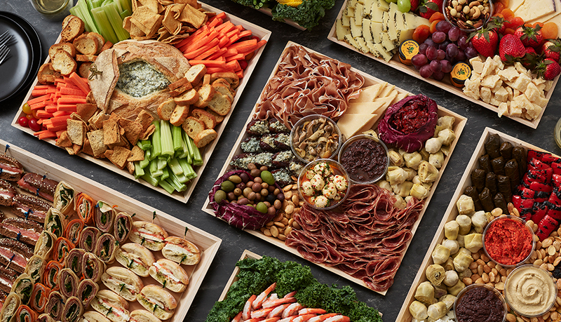 Antipasto bar with olives, cheese, and charcuterie 