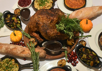Whole turkey with Thanksgiving sides