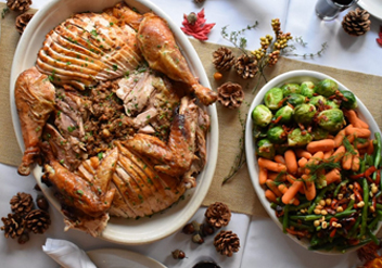 Whole turkey with Thanksgiving sides