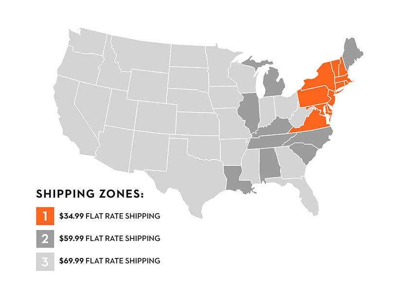 Map showing the two Citarella shipping zones for national delivery